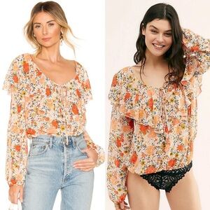 Intimately Free People Say It To Me Orange Cream Bodysuit Floral Print Sz S
